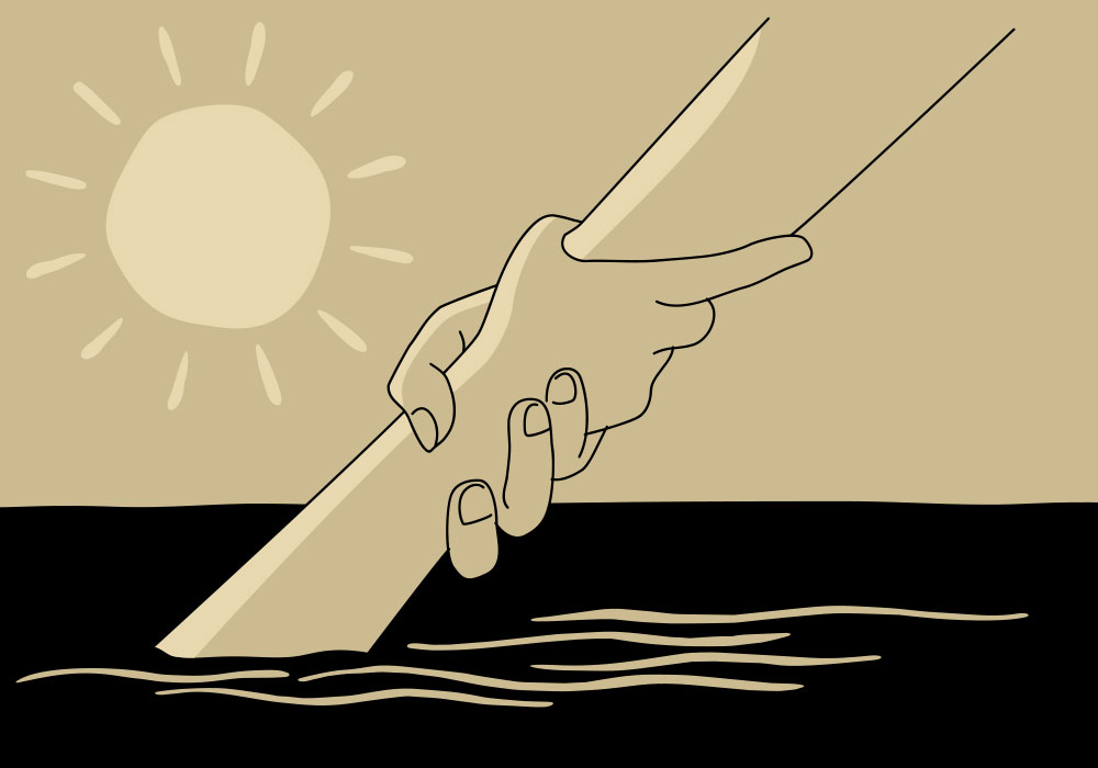 mano en el mar ahogandose rescate oceano sol cielo