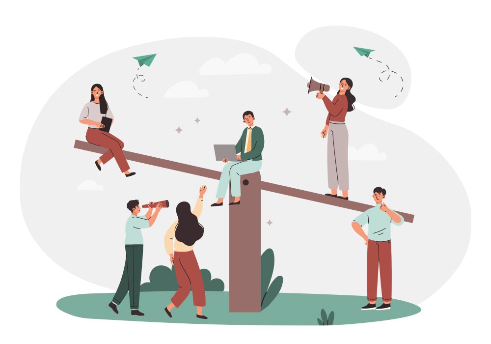 personas sobre una balancin equilibrio trabajo vida