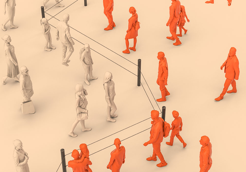 personas caminando calle naranja blanco interseccion interseccionalidad