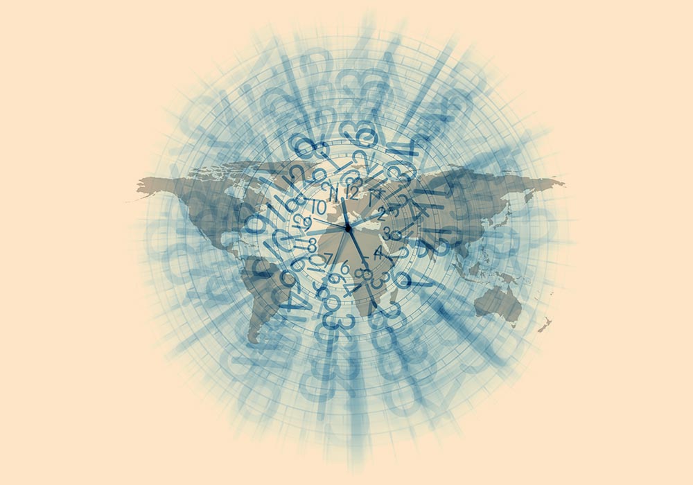 reloj tiempo sobre planeta mapa mundi aceleracion social segundos minutos horas manecillas