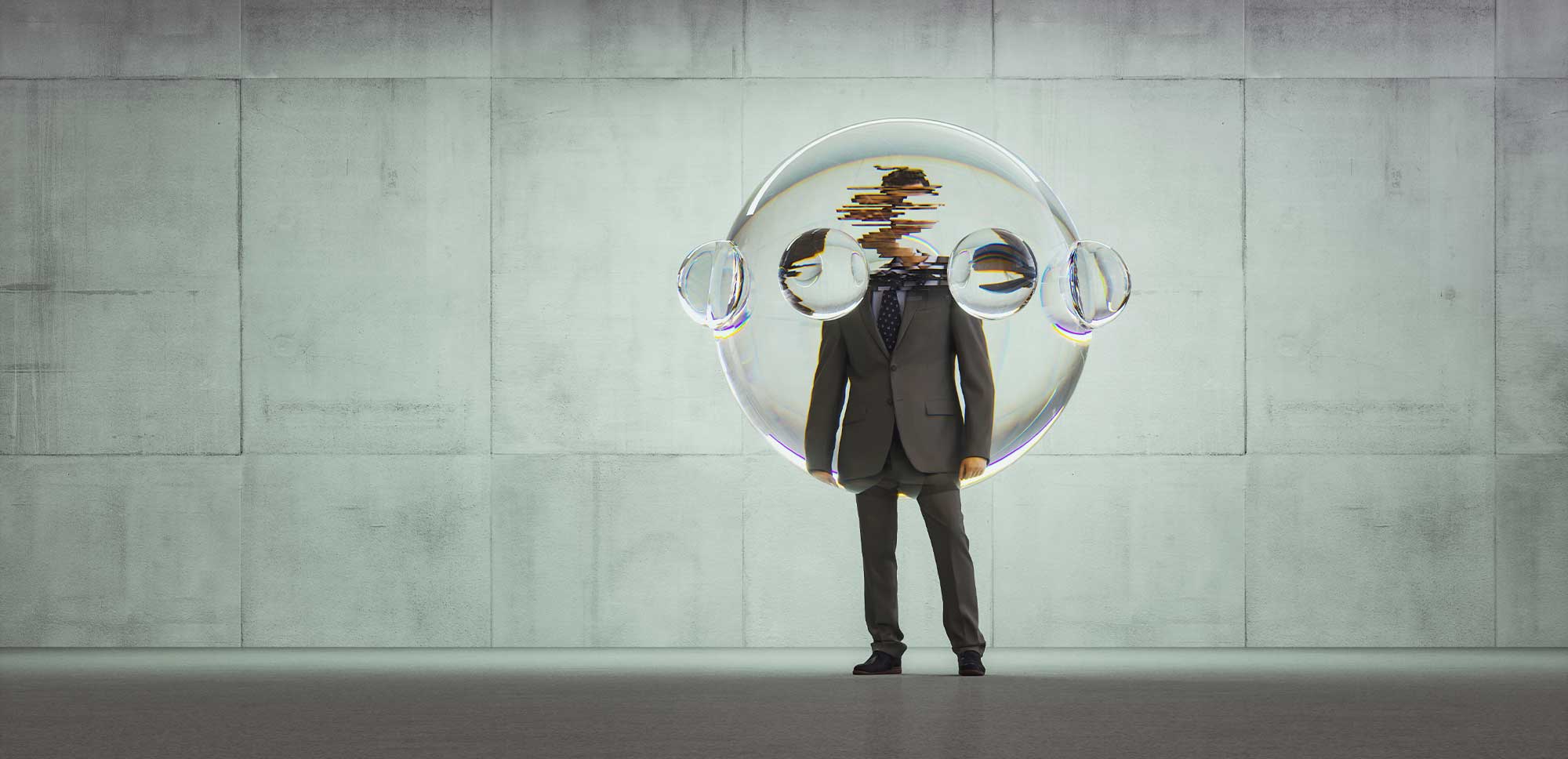 hombre de negocios ejecutivo con la cabeza dentro de una burbuja sidromes laborales