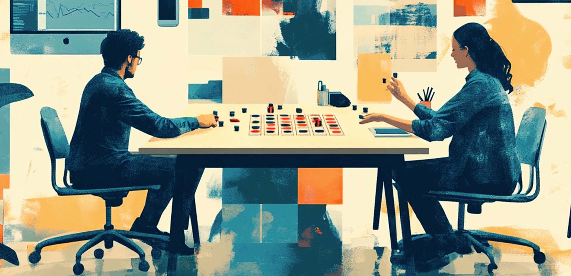 compañeros trabajo jugando damas