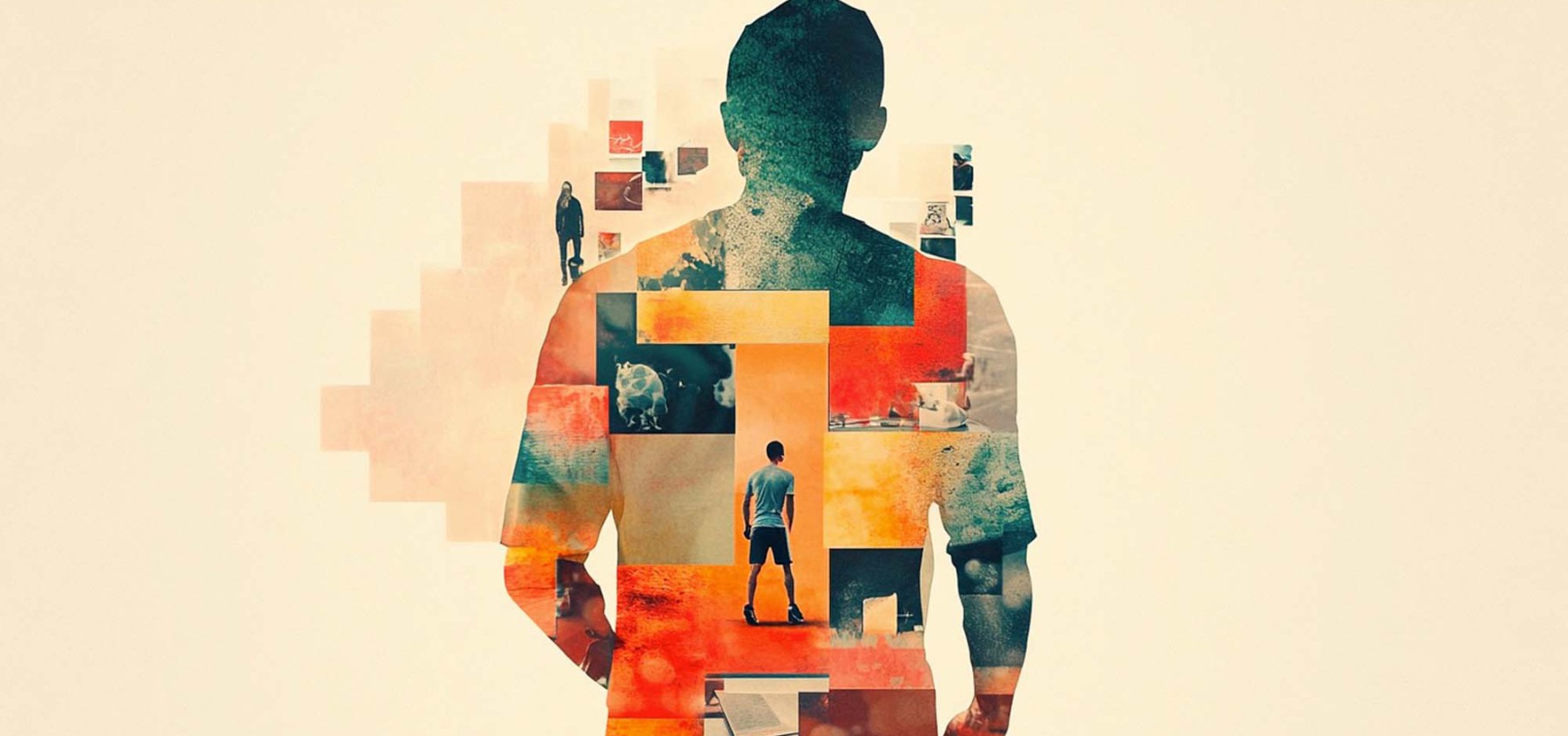 silueta de persona con collage representando equipo