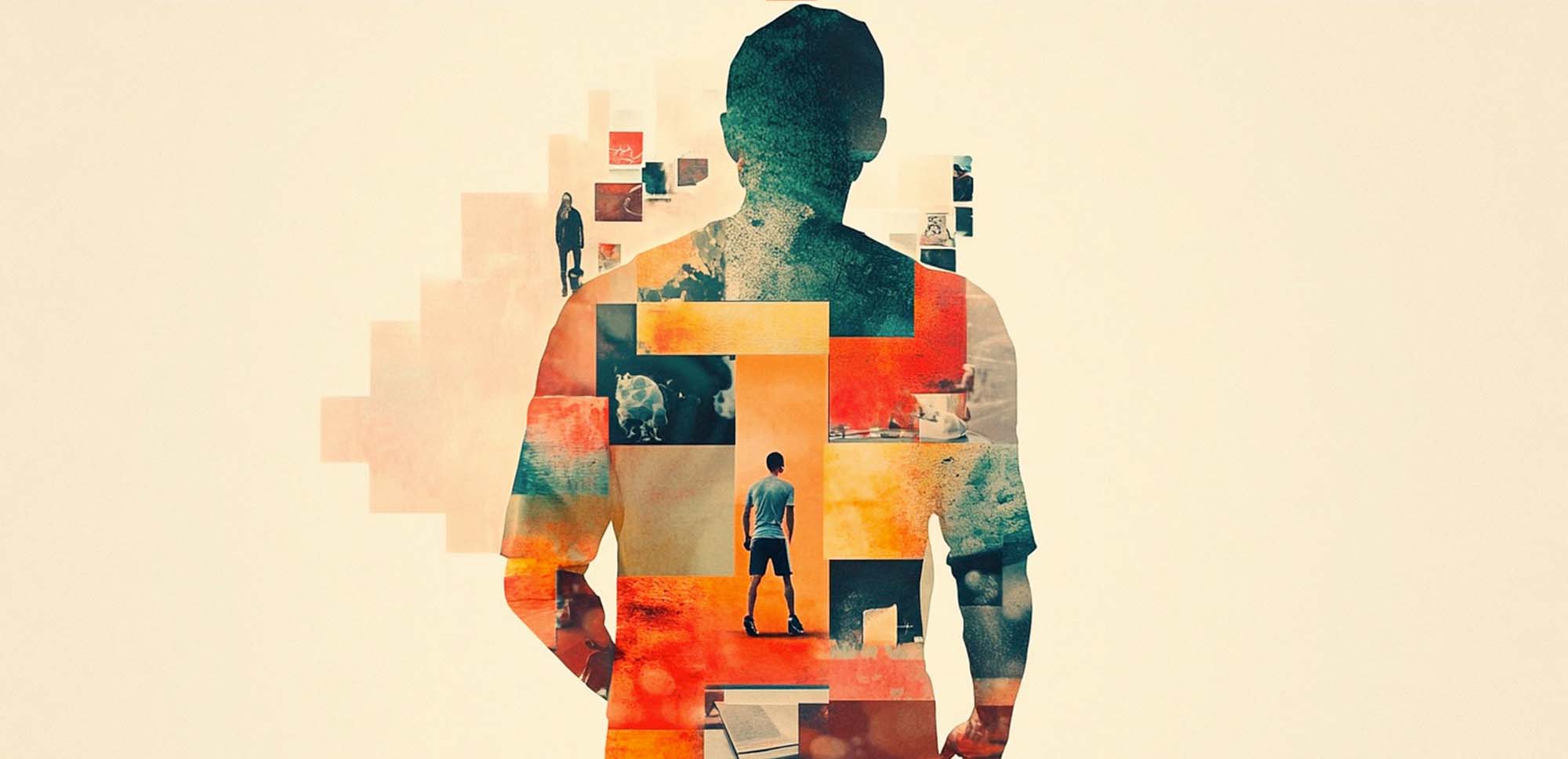 silueta de persona con collage representando equipo